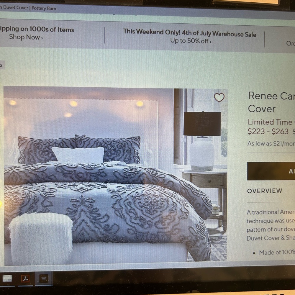 Pottery Barn duvet cover and 2 standard shams